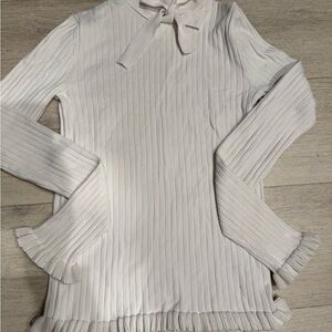 Jill Stuart Cream Ribbed Blouse with Bow